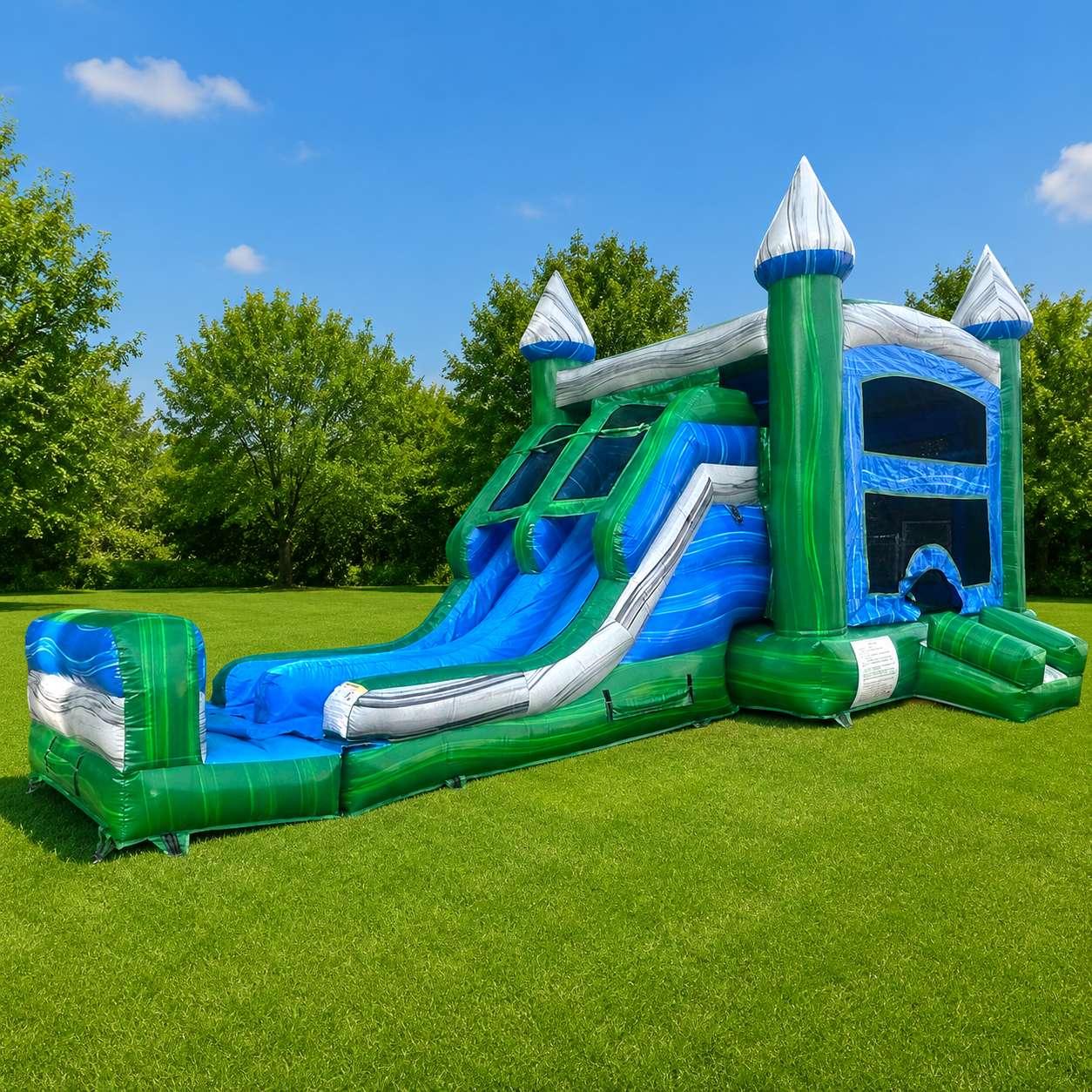 7-in-1 Green Gush Bounce House with Double Slide Combo (Wet or Dry)