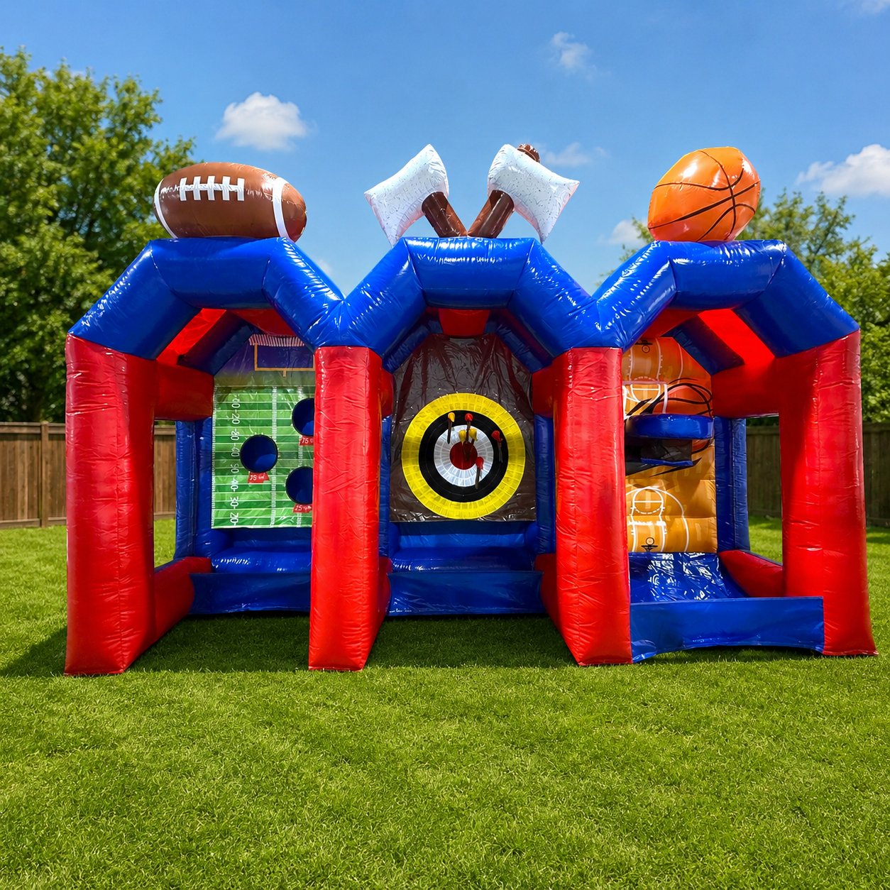 3-in-1 Sports Inflatable Booth Game (Basketball/Football/Soccer)