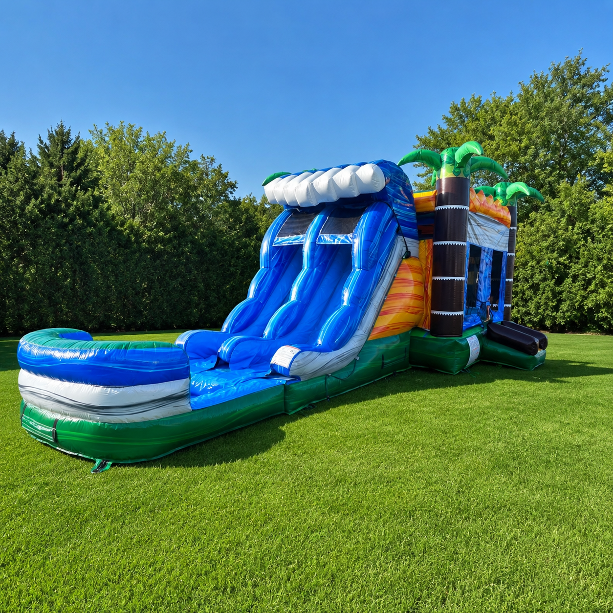 7-in-1 Tropical Crush Bounce House with Dual Slides Combo (Wet/Dry)